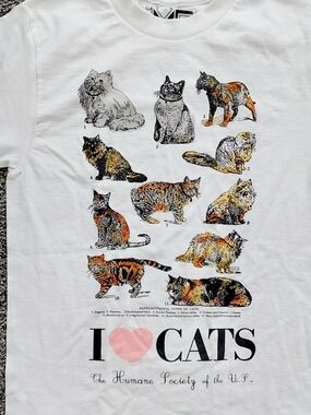 The Humane Society I Love Cats Short-sleeved Tee, White W/Cat Colors, Small